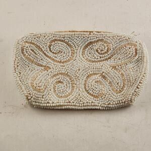 Vintage White Glass Beaded Coin Purse Clutch 7x4 Zip Clutch Bridal Formal